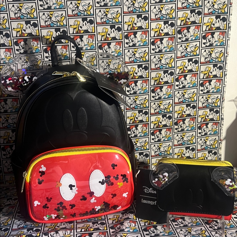Loungefly Disney Mickey Mouse Confetti Mini Backpack&Wallet Set NWT Exclu 2025